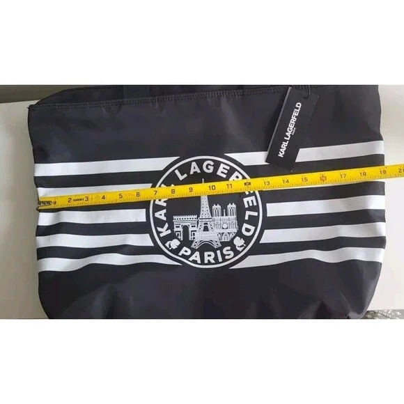 Karl Lagerfeld LH5AG807 Women's Black White Striped Large Tote - Picture 9 of 10